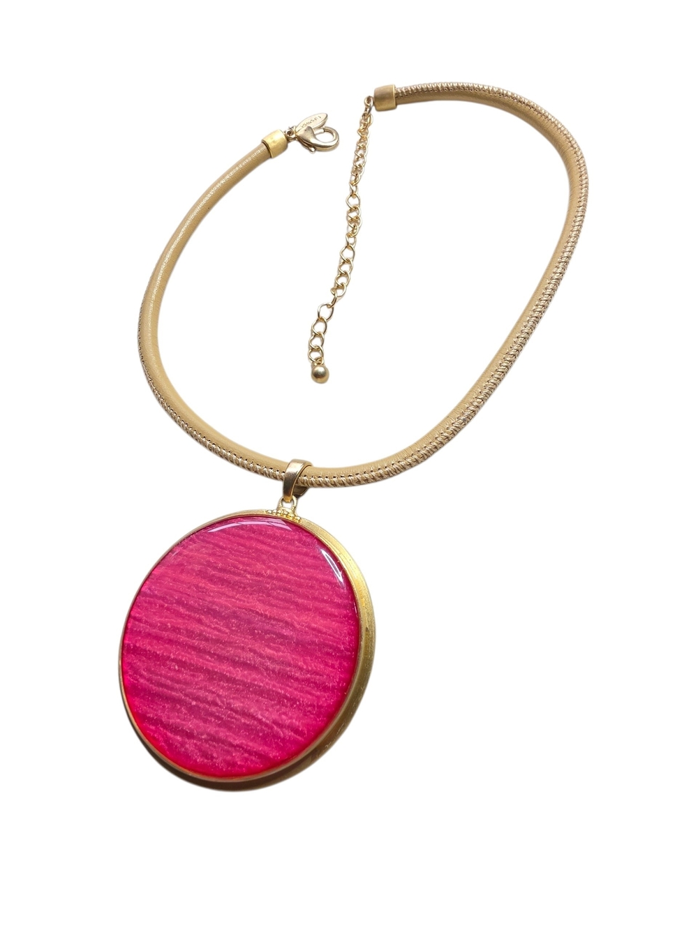 Chico's Reversible Medallion Necklace Fuchsia/Peach Beige Cord Necklace